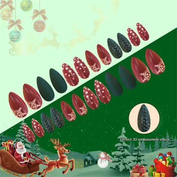 24pcs Ilgai Stiletto Netikrą Nagai Kalėdų lakuotas Pilnas draudimas Karstą False Nails Nagų Grožio Aksesuaras Raudona Žalia Nagų Dailės Patarimas