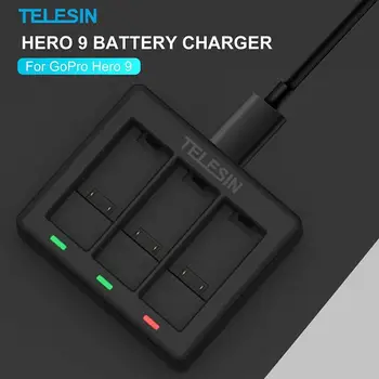 3-Kanalų USB Įkroviklio GoPro Hero 9 Juodas su Type-C Įkroviklio Laidą Visiškai Suderinama su Go Pro 9 Originalios Baterijos