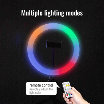 33CM RGB LED Selfie Šviesos Žiedas Su 2m 1.6 m 0,5 m Trikojo USB Spalvingos Fotografijos, Šviesos, Su Remote Control 