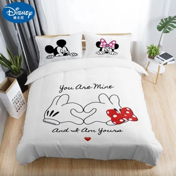 3Pcs Disney Balta Mickey Minnie Mouse Patalynės Komplektai Suaugusiems Twin Visą Karalienė, Karalius Miegamojo Puošmena Antklode Padengti Nustatyti Užvalkalas