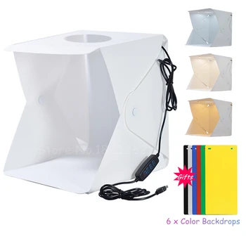 40CM Nešiojamų Minkštas Dėžutė su LED Šviesos 3 Spalvos Temperatūra ir Ryškumas Reguliuojamas Sulankstomas Foto Softbox + 6PCS Backdrops