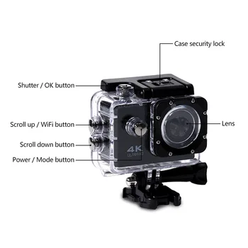 4K Lauko Sporto veikla Mini Kamera, Vaizdo įrašus, Atsparus Vandeniui, WiFi Ultra HD Vaizdo Stebėjimo Povandeninio Plaukimo Nuotolinio Valdymo