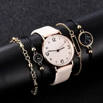 5vnt Mados Moterų Prabangus Odinis Juosta Kvarcinis Analoginis Laikrodis Aukso Ponios Žiūrėti Moterų Suknelė Reloj Mujer Black Laikrodis