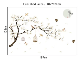 60*90cm Dvivietis Didelis Dydis Medis Sienų Lipdukai Paukščių, Gėlių Namų Dekoro Tapetai Gyvenimo Kambario, Miegamasis 