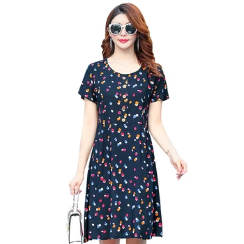 6XL vasaros stiliaus suknelė moterims 2019 trumpas rankovės o-kaklo atsitiktinis-Line print gėlių mini suknelės moterų plus size Vestidos