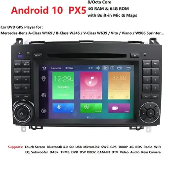 8 Core Android 10 PX5 4G 64G Automobilių GPS Stereo Mercedes Benz B200 A B Klasės W169 W245 Viano Vito W639 Sprinter W906 Player