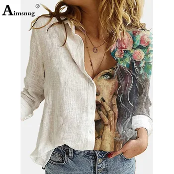 Aimsnug Plius Dydis Ponios Elegantiškas Laisvalaikio Atsitiktinis Marškinėliai 3D Spausdinimo Moterų Top Atidaryti Dygsnio Palaidinė Femme blusas marškinėliai ropa mujer 2021