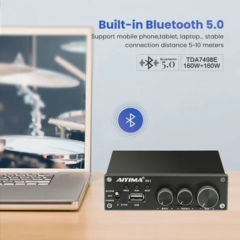 AIYIMA Bluetooth 5.0 TDA7498E Vairo Stiprintuvas, 320W Hifi Stereo Stiprintuvas su USB, RCA Garso Spaker žemų dažnių garsiakalbis Amp Su spalvų Valdymas