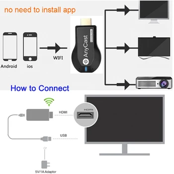 Anycast M2 Plius Miracast TV Stick Adapteris Wifi Veidrodis Rodyti Imtuvas Dongle Chromecast Belaidžio 1080p, skirtų 