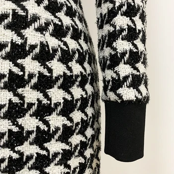 AUKŠTOS KOKYBĖS kilimo ir tūpimo Tako 2020 M Stilingas Dizainerio Suknelė Moterų Liūtas Mygtukai Mirguliavimas Tvido Houndstooth Suknelė