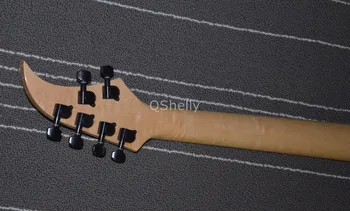 Aukščiausios kokybės QShelly custom white kairę ranka caparsion juoda floyd rose ragų headstock elektrine gitara, muzikos instrumentų parduotuvė