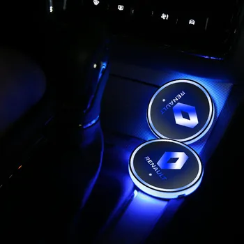 Automobilio Logotipas USB Įkrovimo LED Vandens Miestelyje Taurės Slydimo Padas Renault Koleos Clio Laguna 2 Megane 2 3 Duster 