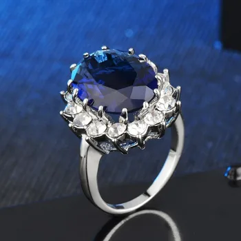 Big Blue Mados Moteriški Žiedai, Papuošalai Moterims, Natūralios Krištolo, Nerūdijančio Plieno Vestuvių Meilės Žiedas Anillos Mujer Bagues Femme