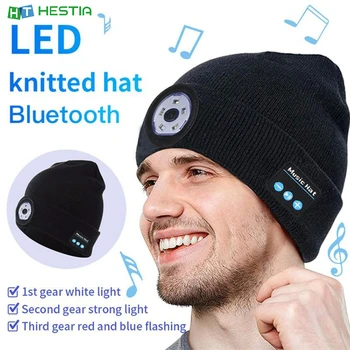 Bluetooth 5.0 laisvų Rankų įranga Megzti Skrybėlę Lauko Naktį Veikia Naktį Žvejybos LED Apšvietimas Slidinėjimo Kepurę HeadsetAuriculares Ausinės Ausinių