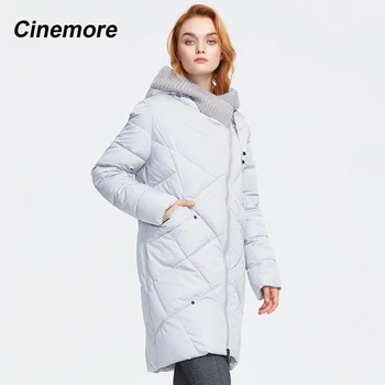 CINEMORE 2020 m. Žiemos naujas atvykimo žiemos paltai moterims su storu medvilnės ilgai mados žemyn striukė moteris gobtuvu negabaritinių užtrauktukas