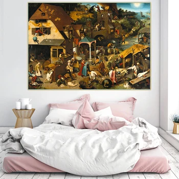 Citon Pieter Bruegel《Netherlandish Patarlės》Drobė Meno Aliejaus Tapybos Kūrinys Plakato Nuotrauką Sienų Dekoras Namų Interjero Apdaila