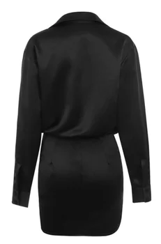DEIVE TEGER Naujas Prašmatnus Sexy Long Sleeve Black Satin Puoštas Mini Suknelė Moterims naktiniame Klube Vakaro Šalis, Vestidos 8396