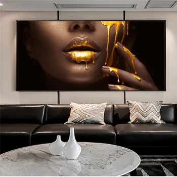 Didelis Afrikos Moters Veido Drobė Menas, Plakatų Ir grafikos Aukso Seksualus Lūpų Drobės Paveikslai Ant Sienos, paveiksl Už Kambarį