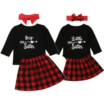 Didelis/Mažas Sesuo Atitikimo Kalėdos Drabužių Rinkinys Baby Girl Viršūnes Ilgomis Rankovėmis Bodysuit T-Marškinėliai +Kelnės+Lankelis Šeimos Atitikimo Komplektus