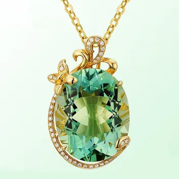 Didelis ovalo formos, smaragdas brangakmenių, deimantų karoliai Pakabukas moterų green crystal 18k aukso tonas choker grandinės juvelyrikos bijoux derliaus