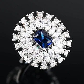 Elegantiškas Vestuvių Žiedai Moterims, Tamsiai Mėlynas Kvadratas, Akmens Kristalų Princesė Sužadėtuvių Žiedų Žiedas Pareiškimą Papuošalai Anillos Mujer