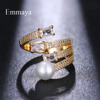 Emmaya Lygiagrečiai Išdėstymo Geometrija Cirkonis Su Pearl Įspūdingi Žiedas Reguliuojamas Moterų Ir Mergaičių Mados Suknelė Iki Vestuvių