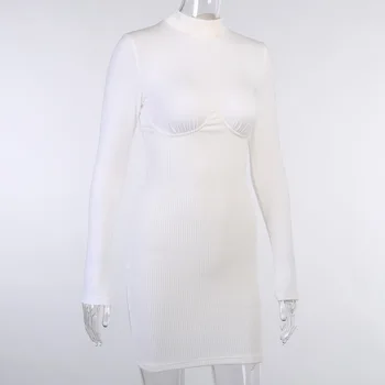 FANTOYE Žiemos Šonkaulio ilgomis Rankovėmis Suknelės Užtrauktuką Moterų 2020 M. Velvetas Kratinys Liesas Vestidos Baltas Plonas Vakare Šalis Suknelė