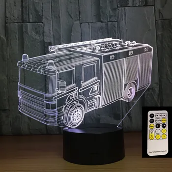 Fire Truck 3D Naktį Lempa 7 Spalvų LED USB Lentelė Nakties Žiburiai kaip Vaikų Kambarys Nuotolinio Valdymo Žaislai Apdailos Lašas Laivybos