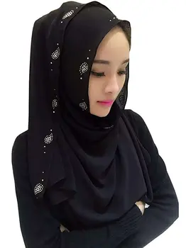 Gražus Šifono Moterų Musulmonų Ilgas Šalikas Su Hijab Islamo Paslėptą Mygtuką Dizainas Šaliai Arabų Shayla Apdangalai, 170*85