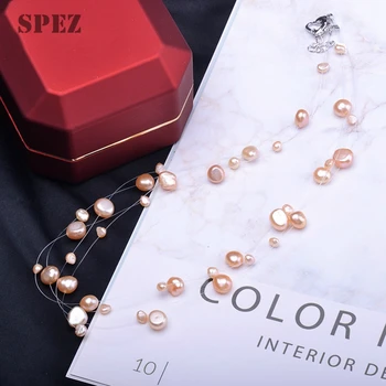 Gėlavandenių perlų vėrinį Gamtos Baroko Perlai Choker Karoliai Moterų Paprasta Stiliaus Rankų darbo Vestuvės Juvelyrika dovana spez