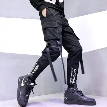 Harajuku Hip-Hop Juoda Krovinių Kelnės Poilsiu Vyrų Sweatpants Darbo Drabužiai Vyras Juostelės Streetwear Haremo Kelnės Kelnės Cargo Kelnės Vyrams