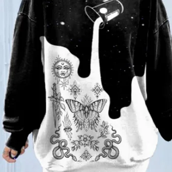 Harajuku Įgulos Kaklo Grafinis Palaidinukė Negabaritinių Moterų Megztinis Atsitiktinis Derliaus Laisvas Drugelis Palaidinukė Rudens Žiemos Streetwear