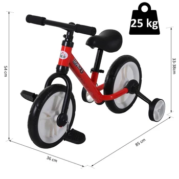 HOMCOM balansas dviratį su pedalais ir ratai nuimamas mokymo aukštis reguliuojamas 33-38cm vaikams 2-5 metai