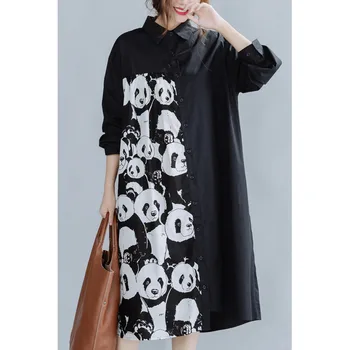 Ilgomis Rankovėmis Marškinėliai Suknelė Moterų 2020 M. Rudenį Naujų Prarasti Didelio Dydžio Gyvūnų Panda Ilga Suknelė Moterims Derliaus Plius Dydis Maxi Juoda Suknelė