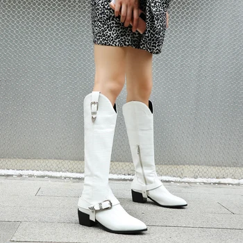INS KARŠTOS Moterys knee-high batai plius dydis 22-26.5 cm ilgio, rudenį ir žiemą pliušinis šiltas pažymėjo tne ilgai bateliai Metalo sagtis