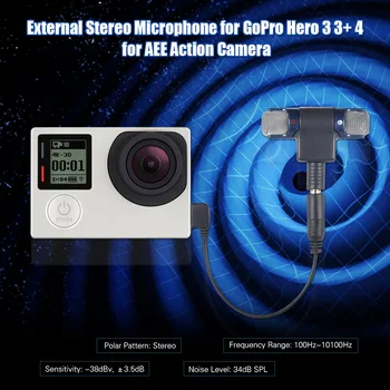 Išorinio Stereofoninio Mikrofono Mikrofonas su 3.5 mm Mini Micro USB Adapterio Kabelis, skirtas GoPro Hero 3 3+ 4 AEE Sporto Veiksmo Kamera, Mikrofonas