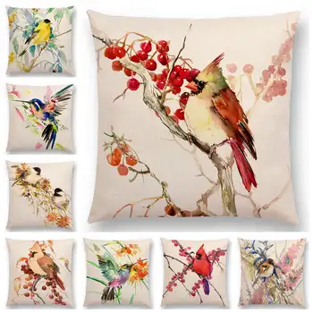 Karšto Pardavimo Akvarelė Mielas Paukščių Robin Zylė Amadinai Hummingbird Goldfinch Chickadee Kardinolas Tulžys Pagalvėlė Padengti Pagalvės Užvalkalą