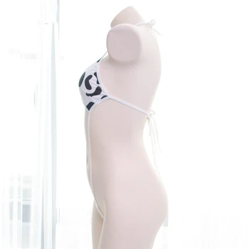 Kawaii apatinis Trikotažas Teddy Karvė Spausdinti Mini Backless Vienas Gabalas Bikini apatinis Trikotažas Bodysuit Moterų Pižama Jumpsuit Seksualus apatinis Trikotažas