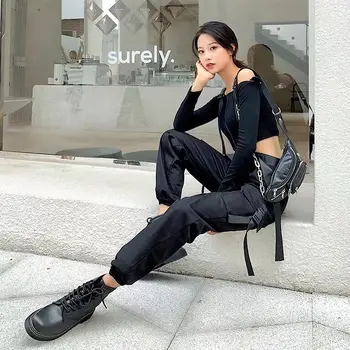 Kelnės Moterims Streetwear Medvilnės Kulkšnies Surištas Kelnės Cargo Kelnės Atsitiktinis Palaidų Vasaros Korėjos Stiliaus Aukšto Liemens Kelnės Moterims Poilsiu