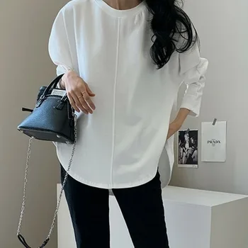 Korėjiečių Japonų Balti Marškinėliai Moterims 2020 Mados Atsitiktinis Pavasarį Ilgai Rankovės O Kaklo T-Shirt Prarasti Elegantiškas Viršų Ropa Mujer Marškinėliai