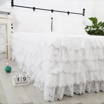 Korėjos princesė 5 sluoksnių pyragas lova sijonas baltas grynos medvilnės, siuvinėta покрывало 40/45cm aukštis lova prijuostė nemokamas pristatymas YYX