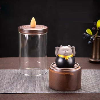 Laimingas Katinas Moliuskui Smilkalų Degiklis su Stiklo Dangtis Smilkalų Lazdelės Censer Budistų Namų Dekoro Keramikos Smilkalų Bazės