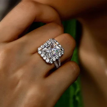 LESF Moterų Žiedą Su 5 Karatų Spinduliavimo Supjaustyti Sona Imituoti Deimantų 925 Sterlingas Sidabro Mados Dalyvavimas Vestuvių Papuošalai