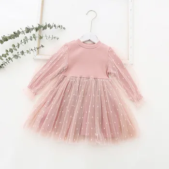 Lokys Lyderis Baby Girl Mielas Kostiumas 2021 Naujų Vaikų Mergaičių Tinklinio Medvilnės Kratinys Suknelė su Ilgio Sluoksniuotos Rankovėmis Princesė Suknelės