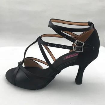 Lotynų Šokių Bateliai moterims Salsos bateliai pratice batai patogūs batai MS6232BLK 8,5 cm kulnas Aukštas kulnas mažo kulno, dvigubi diržai