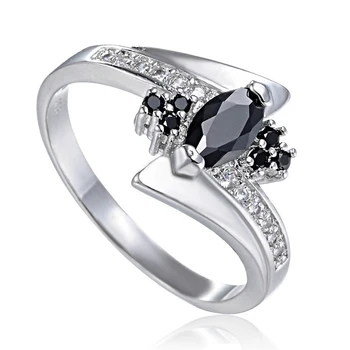 Mados Žavinga Žiedai, Moterų, Prabangos Moterų Black Crystal Žiedas Papuošalai Elegantiškas Ponios Šaliai, Papuošalai, Dovanos
