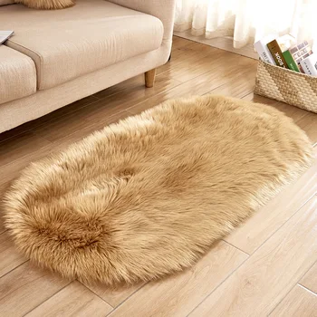 Minkštas shaggy pliušinis ovalo zonos kilimėliai kietas ilgi plaukai, kilimai vaikams, miegamojo anti-slip dirbtinis avikailio šiltas naktiniai kilimėliai