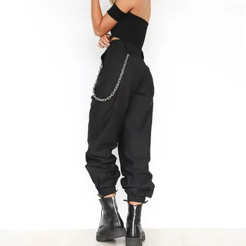 Moterų Black Hip-Hop Grandines Ilgi Poilsiu Kelnės Moteriška Aukštos Juosmenį Laisvas Kelnes 2020 M. Pavasario Mados Ponios Streetwear Buttoms