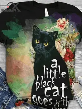 Moterų Mielas Animaciją Kačių mylėtojas Atspausdintas T-shirt Gyvūnų Spausdinti marškinėliai trumpomis Rankovėmis O-kaklo Atsitiktinis Viršūnes Tee Moterims 2020 m.