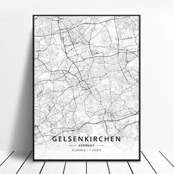 Munster Wolfsburg Monchengladbach Gelsenkirchen Hagen Paderborn Vokietija Drobė Meno Žemėlapį Plakatas